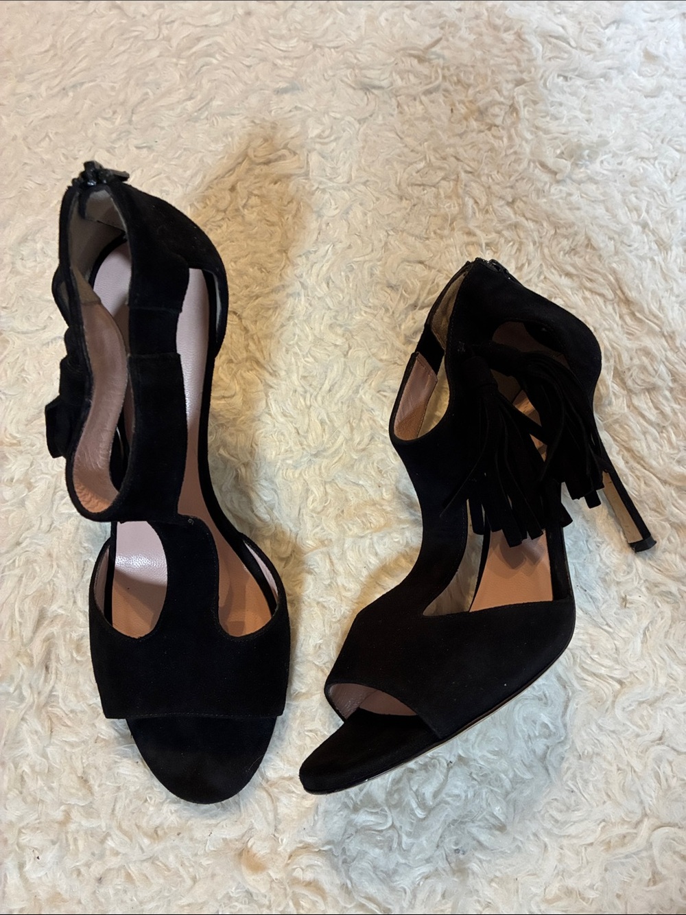 Kate Spade Black Tassel T-strap Heels